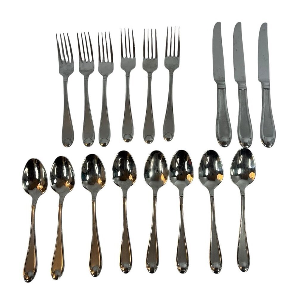 Vintage Oneida Satin 18/10 Stainless Garnet Flatware Lot Of 17